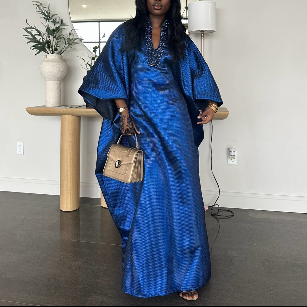 Royal Blue Metallic Kaftan / Boubou Dress